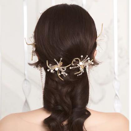 Shining Rose Gold Crystal Hair Vine , Wedding Hair..