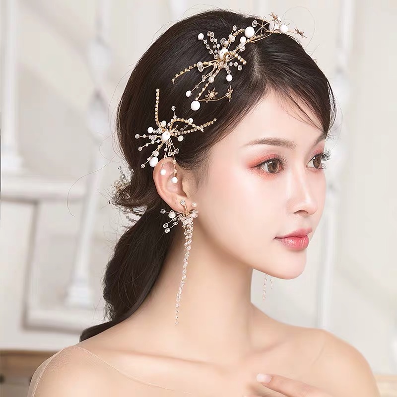 Shining Rose Gold Crystal Hair Vine , Wedding Hair Vine, Wedding Hair Jewelry Set , Jewellery Headpiece, Necklaec Earring Wedding Set, Hair